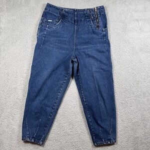 Power Jeans Women's Large Blue High Rise Tapered Leg Denim Pants Zip Pocket 90s